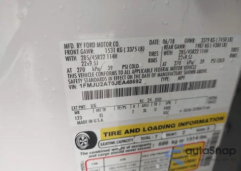 2018 Ford Expedition Limited z USA, uszkodzony, nr VIN 1FMJU2AT0JEA48692